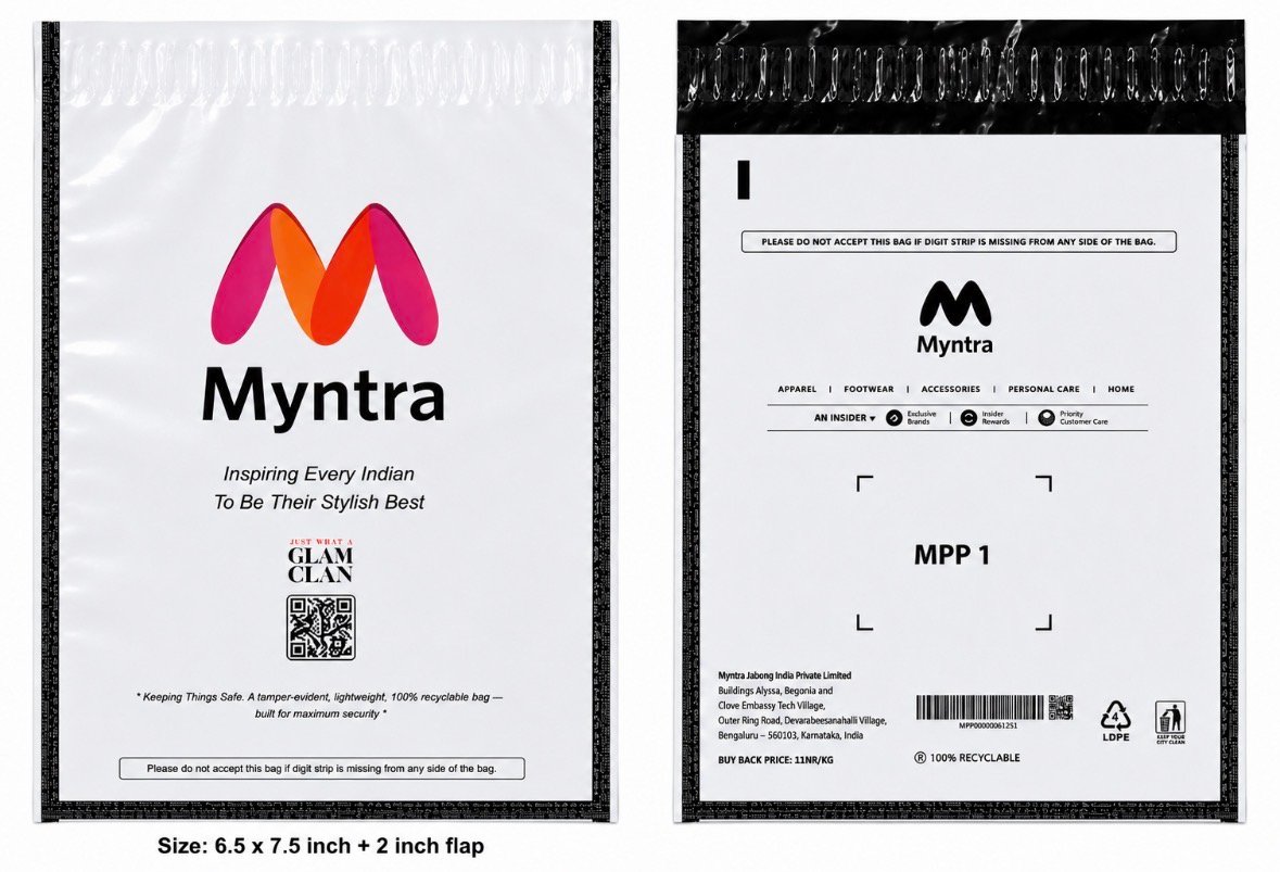 Myntra Poly Bag MPP1 – 6.5in X 7.5in (W x L)