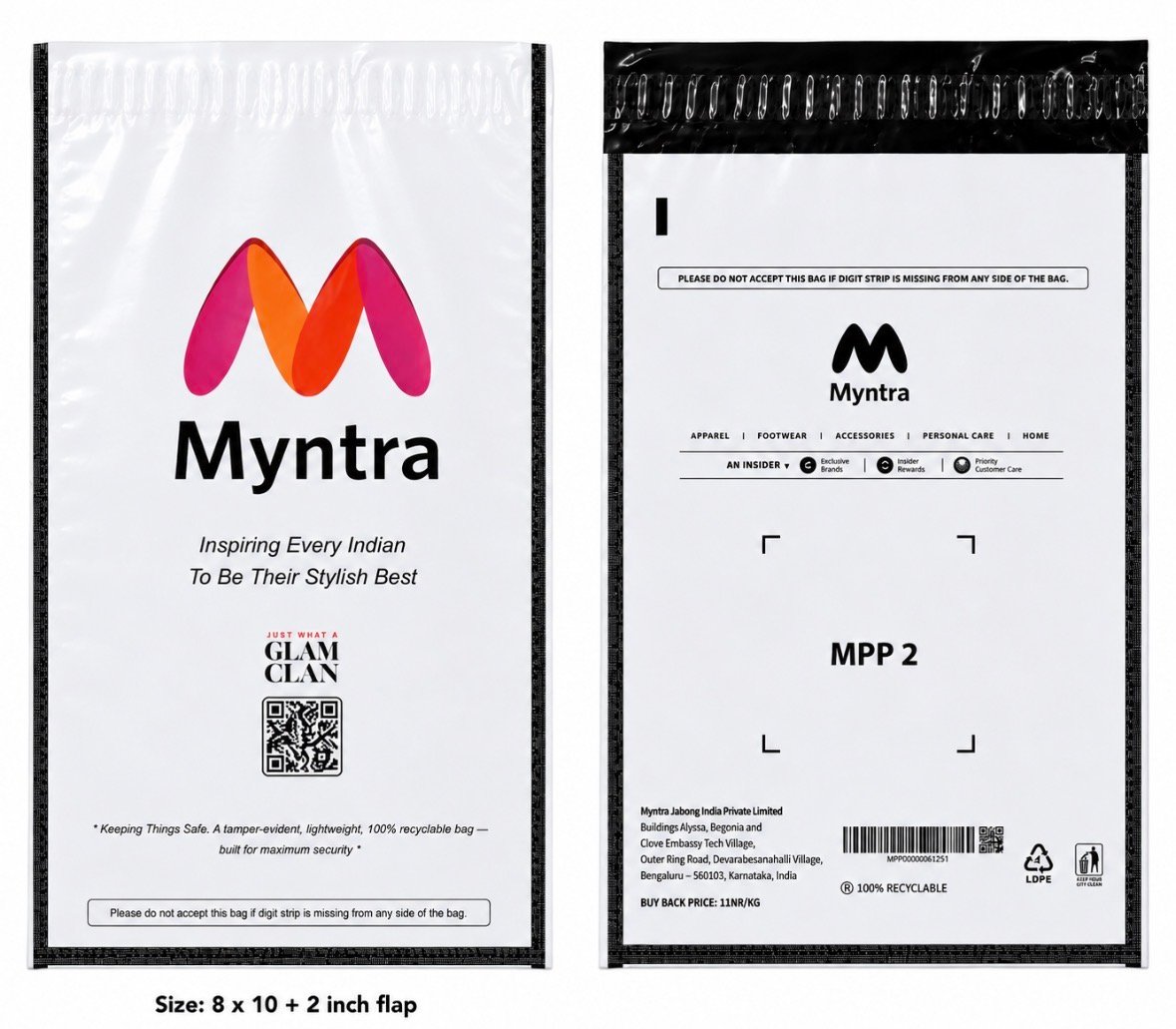 Myntra Poly Bag MPP2 – 8in X 10in (W x L)